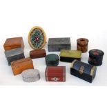 A wooden money box; together with an Art Deco early plastic jewellery box and other boxes.