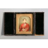 A late Victorian / Edwardian overpainted photograph portrait miniature of a gentleman in military
