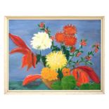 20th century school - Still Life of Brightly Coloured Flowers - oil on board, framed, 50 by 37cms (