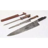 A large steel bladed knife with treen handle, engraved with the Roman numeral IX, blade length,