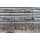 Three folding garden chairs with slatted seats and backs (3).