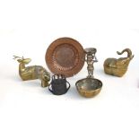 A group of Eastern brass and copper items; together with an African brass head.