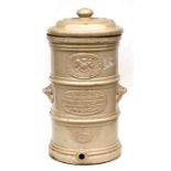 A Victorian G Cheavins patent stoneware water filter, 62cms (24.5ins) high.Condition ReportThe cover