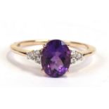 A 10ct amethyst and diamond dress ring, approx UK size 'O'.Condition ReportGood overall condition,