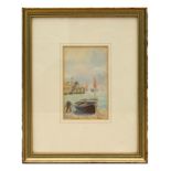 Henry Mann, fisherman with his boat, Clovelly, signed lower left corner, watercolour, framed and