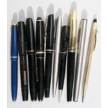 A collection of ten fountain and other pens to include Parker, some with gold nibs (10).