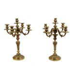 A pair of 19th century bronze five-arm candelabra, 47cms (18.5ins) high.Condition ReportBoth are