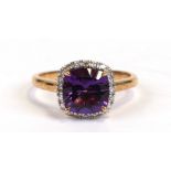 A 9ct gold amethyst and diamond dress ring, approx UK size 'L'.Condition ReportGood overall