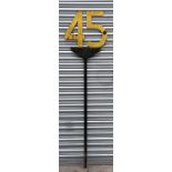 Railway interest. A painted iron railway speed indicator '45'.