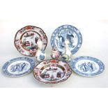 Three Wedgwood Ivanhoe design dishes; together with a pair of Masons Ironstone bowls; a pair of