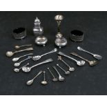 Six Georgian silver mustard spoons including Ledsam & Vale; together with ten silver salt spoons;