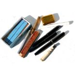 A group of fountain pens, mechanical pencil leads, pen nibs and a desk seal to include Parker &