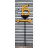 Railway interest. A painted iron railway speed indicator '15'.