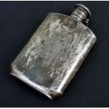 A Chinese silver hip flask, 14cms (5.5ins) high.Condition Report206g no splits, very dirty. couple