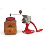 A vintage French coffee grinder; together with a meat mincer (2).