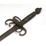 A 19th century style French sword with wire bound handle and steel guard, 110cms (43ins) long.