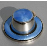 An Edwardian silver and blue guilloche enamel circular inkwell with glass liner, Birmingham 1902,