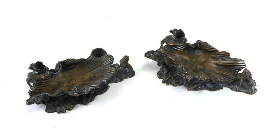 A pair of 19th century French cast bronze table salts in the form of a lizard and a frog, signed ‘CH