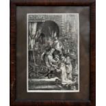 After Rembrandt, a19th century etching, monogrammed, framed & glazed, 10 by 16cms (4 by 6.25ins).
