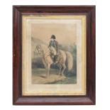 A 19th century coloured engraving - Napoleon Astride a Horse - in a simulated rosewood frame, 30