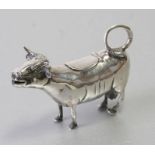 A continental silver cow creamer, London import mark 1929, maker ABC, weight 88g, 10cms (4ins)