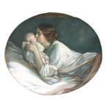 Late Victorian school - Portrait of a Mother and Baby - oval, watercolour, unframed, 54cms (21ins)