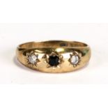 A yellow metal three-stone gypsy ring, approx UK size 'I'.Condition Reportwhite stones do not test