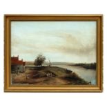 Continental school - Figures by a River - oil on canvas, framed, 44 by 32cms (17.25 by 12.5ins).