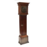 A 19th century oak longcase clock, the 30cms (12ins) square brass dial with Roman numerals and