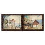 Continental school - a pair of alpine scenes, watercolours, framed & glazed, each 19 by 14cms (7.5