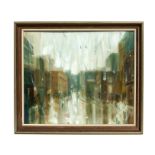 H Thomson (modern British) - A Rainy Day Street Scene - signed lower left, framed, 54 by 44cms (21