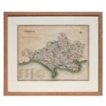 Murray (TL) - a hand coloured map of Dorsetshire, framed & glazed, 46 by 3cms (18 by 14.5ins).