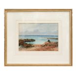 M S Wenhams - Figure on a Shoreline - signed lower right, watercolour, framed & glazed, 24 by