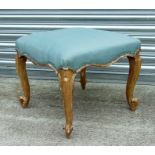 A 19th century gilt wood stool with upholstered seat, on cabriole legs, 51csm (20ins) wide.