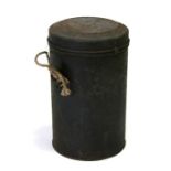 A rare WW2 child's gas mask "Tala" Tin Container with original owners name inside lid. Height