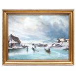 20th century Dutch school - Figures on a Frozen Lake - oil on canvas, framed, 54 by 40cms (21.25