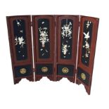 A Japanese four-fold screen with shibayama style decoration within panels, 27cms (10.25ins) wide