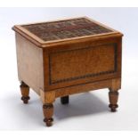 A Victorian birds eye maple step commode converted to a storage box, 48cms (19ins) wide.