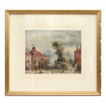 Victorian school - Farmyard Scene with Figures and Chickens - indistinctly signed lower right,