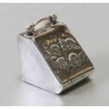 A late 19th / early 20th century silver novelty ring box in the form of a coal hod, marks rubbed,