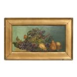 19th century British school - Still Life of Grapes and Pears - oil on panel, framed, 55 by 27 cms (