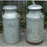 Two ten gallon aluminium milk churns, approx. 74cms (29ins) high (2).