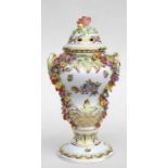 A large Herend porcelain baluster vase and cover with rose finial, and applied flower decoration and