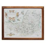 Saxton (Christopher) - a hand coloured map of Somerset, framed & glazed, 40 by 31cms (15.75 by 12.