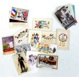 A quantity of WWI postcards to include embroidered silk sweetheart cards.