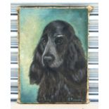 E Ransome - Study of a Black Spaniel - signed lower right, oil on canvas, unframed, 31 by 43cms (