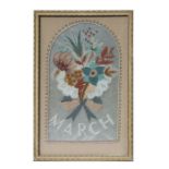 Military Interest. A sweetheart embroidery dated March 1918 - 1943, framed & glazed, 29 by 46cms (