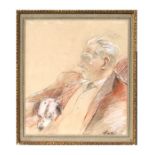 20th century British school - Portrait of a Gentleman in Profile with his Sleeping Dog - crayon