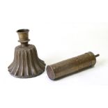 A North Indian bell-shaped fluted brass hookah pipe base, 16.5 cms (6.5 ins) high; together with a