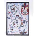 A mid century embroidery - Festival of Britain 1951', depicting the British Isles, framed &